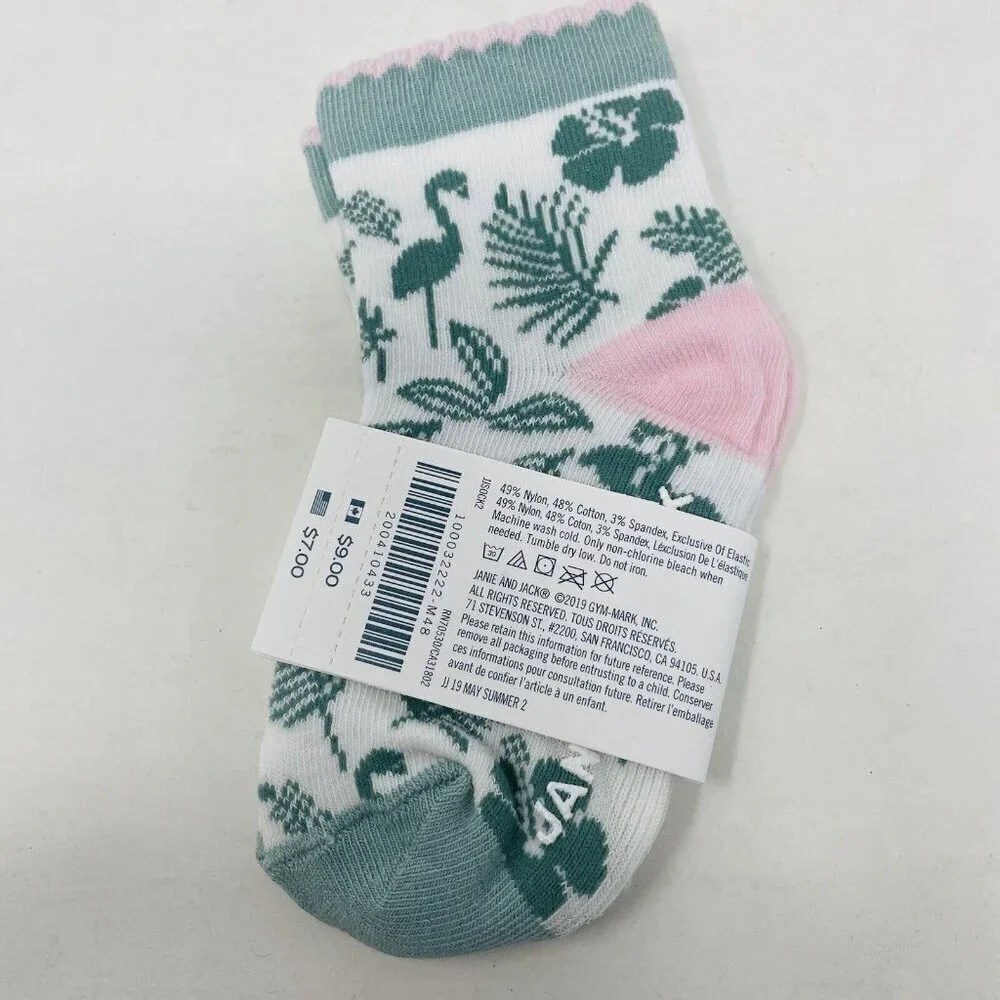 Janie and Jack Baby Girls 12-24 Months Shoe Size 4-6C Flamingo Palm Ankle Socks